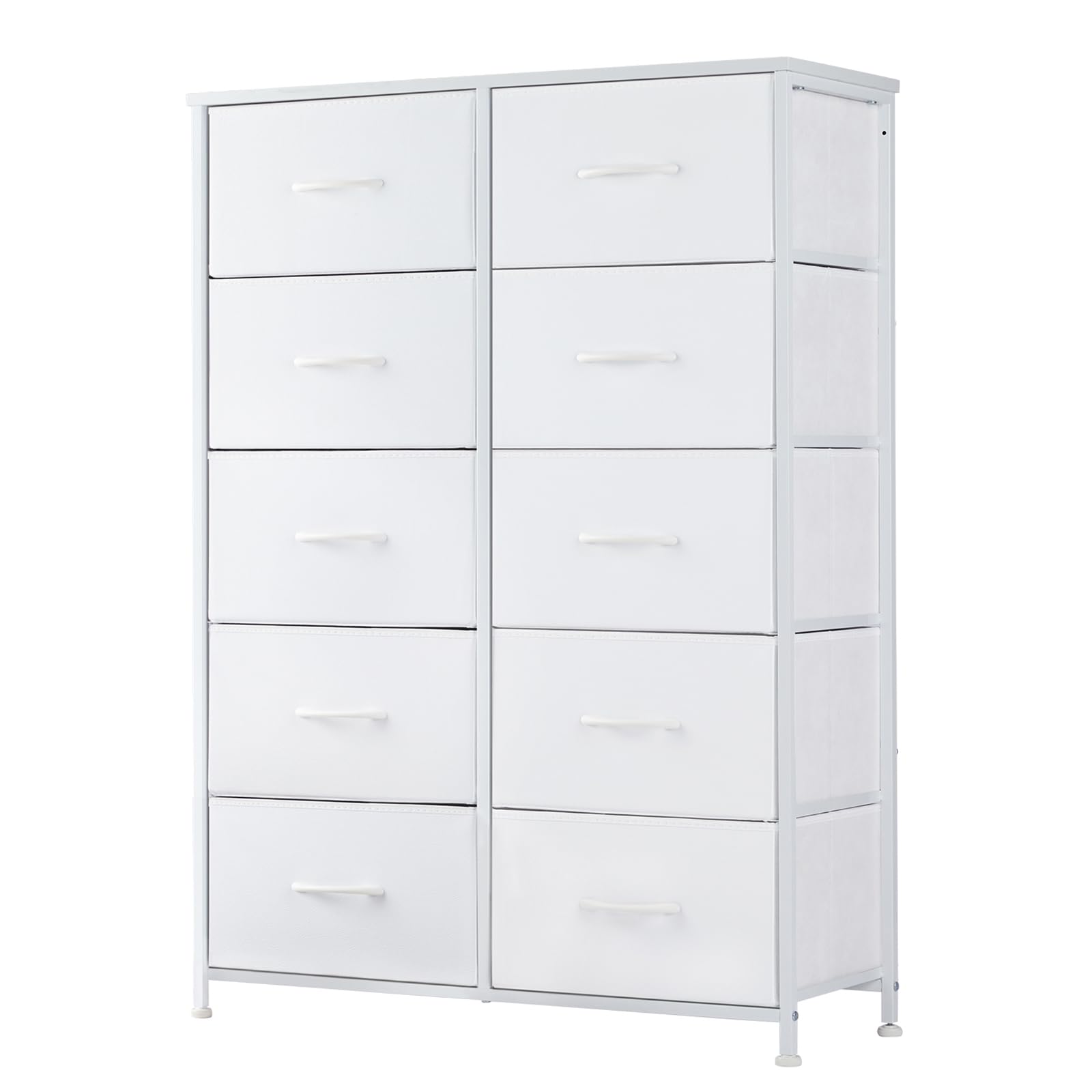 DUMOS Dresser for Bedroom, Storage Organizer with 9 Drawers, Chest of Drawers with Fabric Bins, Sturdy Metal Frame, Wood Tabletop for Guest Room, Closet, Entryway, White
