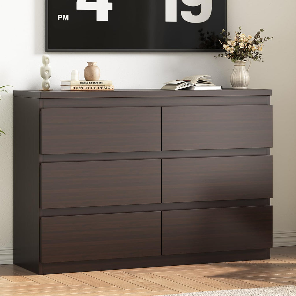 Jocoevol White 6 Drawer Dresser for Bedroom, 15.3" D x 47.2" W x 32.3" H in Simply Modern Chest of Drawers, Wood Storage Double Dresser with Deep Drawers for Living Room, Hallway Entryway, White