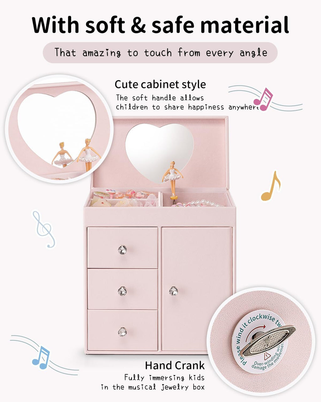 Vlando Musical Jewelry Box for Girls - Valentines Day Gift for Kid - Large Kid Music Box with Ballerina for Birthday Bedroom Decor, 4 Layer Girl Jewelry Gifts for Girls Kids - Light Pink
