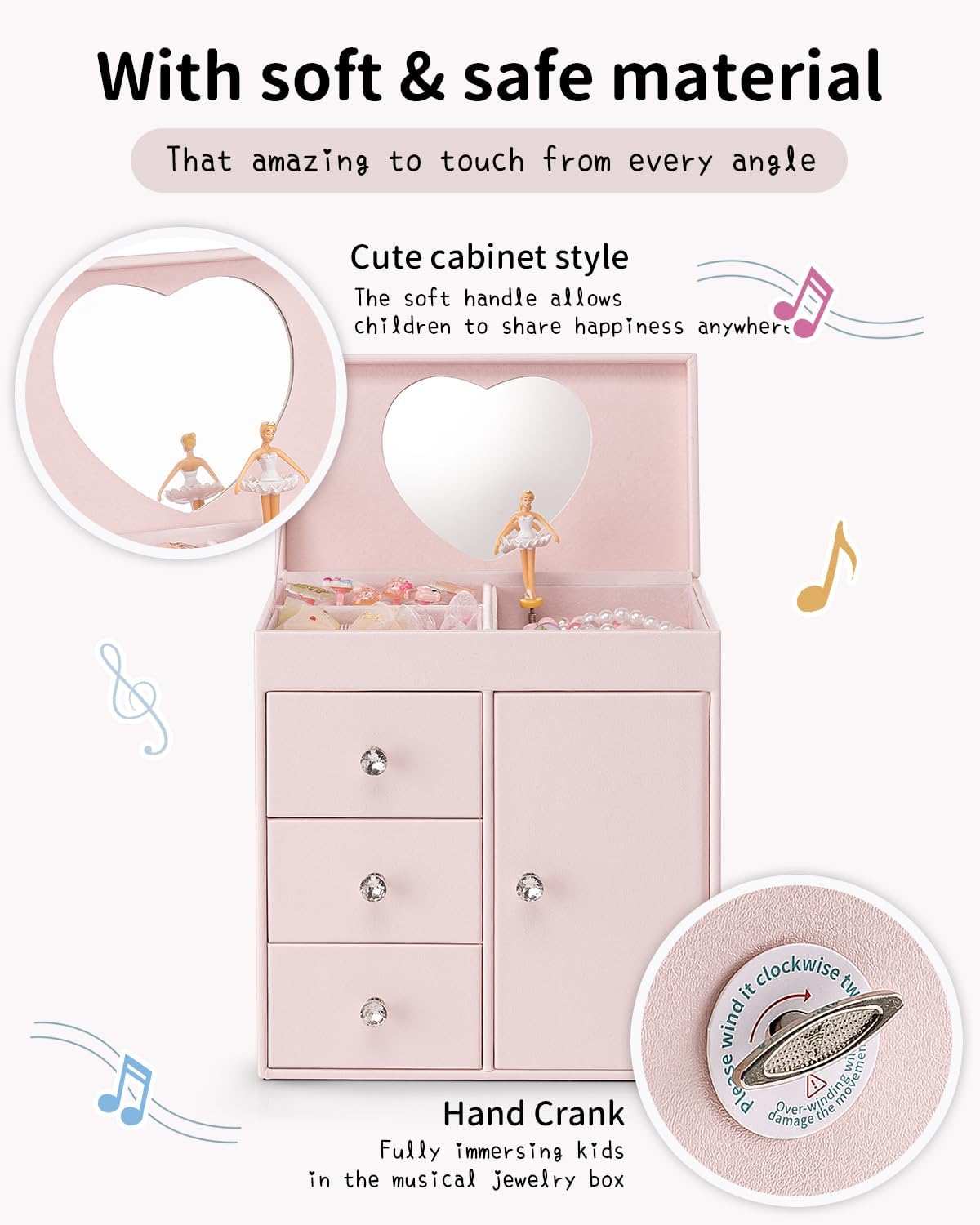 Vlando Musical Jewelry Box for Girls - Valentines Day Gift for Kid - Large Kid Music Box with Ballerina for Birthday Bedroom Decor, 4 Layer Girl Jewelry Gifts for Girls Kids - Light Pink