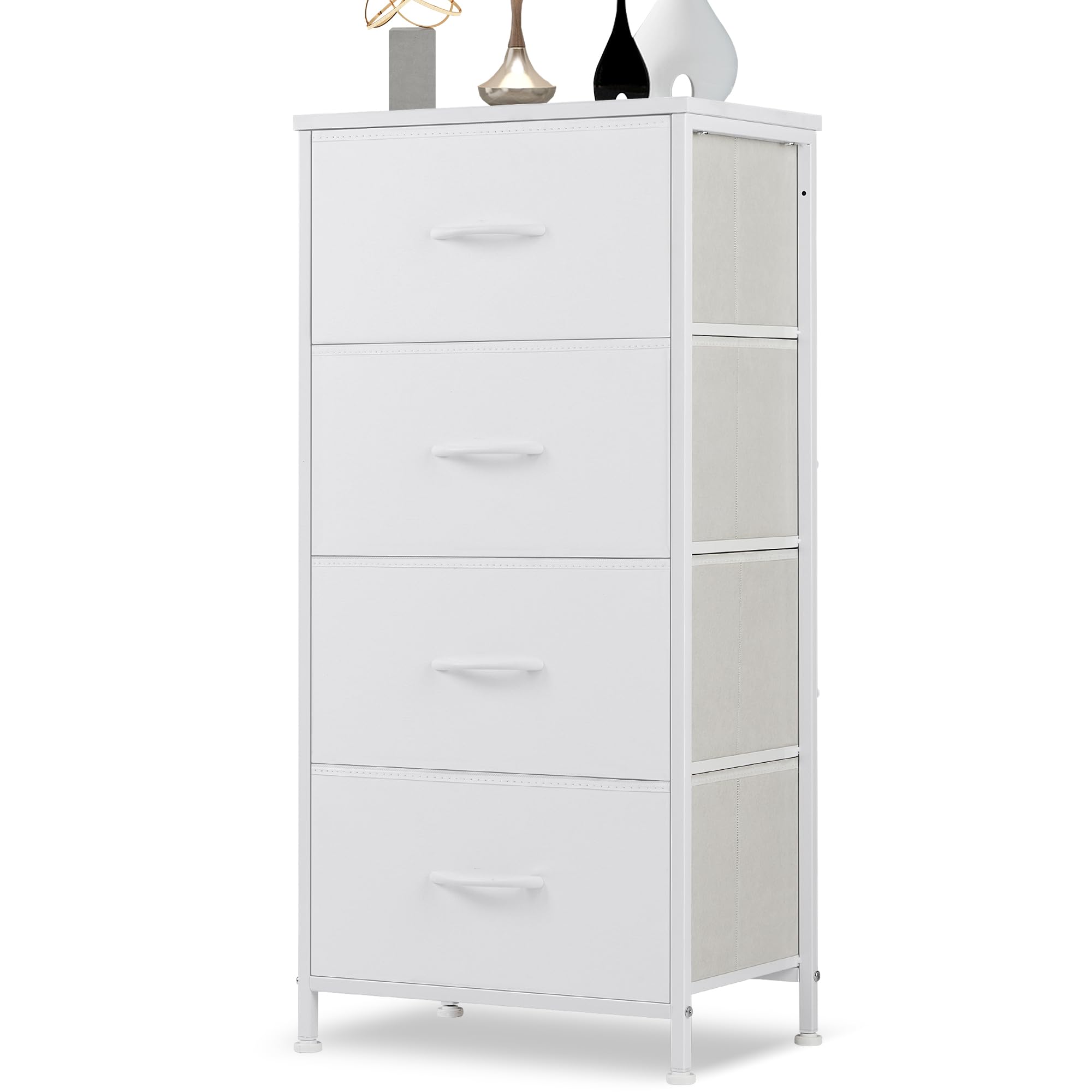 DUMOS Dresser for Bedroom, Storage Organizer with 9 Drawers, Chest of Drawers with Fabric Bins, Sturdy Metal Frame, Wood Tabletop for Guest Room, Closet, Entryway, White
