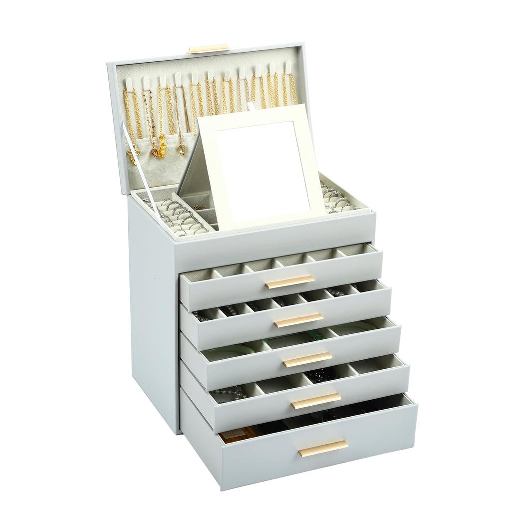 BOOVO Jewelry Boxes for Women, White and Black 6 Layer Large Jewelry Box for Necklace, Bracelet, Earrings, Rings Storage, Jewelry holder Organizer for Girls Gift (Clear Black, 6 layer)