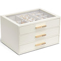 VLANDO 4 Layer Jewelry Box for Women, Glass Lid Jewelry Organizer with 4 Drawers for Necklaces Rings Earrings Bracelets - Cloud White