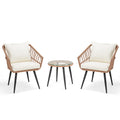 ECOTOUGE 3 Piece Wicker Patio Bistro Set, Outdoor Rattan Dining Set with Glass Top Table, Chairs, and Cushions, All-Weather Conversation Furniture Sets for Porch Backyard Lawn Poolside, Beige