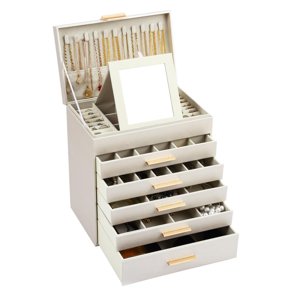 BOOVO Jewelry Boxes for Women, White and Black 6 Layer Large Jewelry Box for Necklace, Bracelet, Earrings, Rings Storage, Jewelry holder Organizer for Girls Gift (Clear Black, 6 layer)