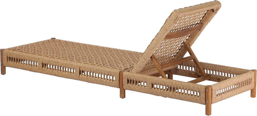 Christopher Knight Home Mercer Acacia Wood Chaise Lounge Chair Outdoor, Poolside Sun Lounger Recliner with Wicker Seat, Patio Outdoor Chaise Lounge, Adjustable Backrest Lounge Sofa, Teak+Light Brown