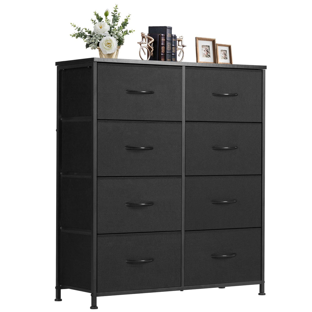 DUMOS Dresser for Bedroom, Storage Organizer with 9 Drawers, Chest of Drawers with Fabric Bins, Sturdy Metal Frame, Wood Tabletop for Guest Room, Closet, Entryway, White