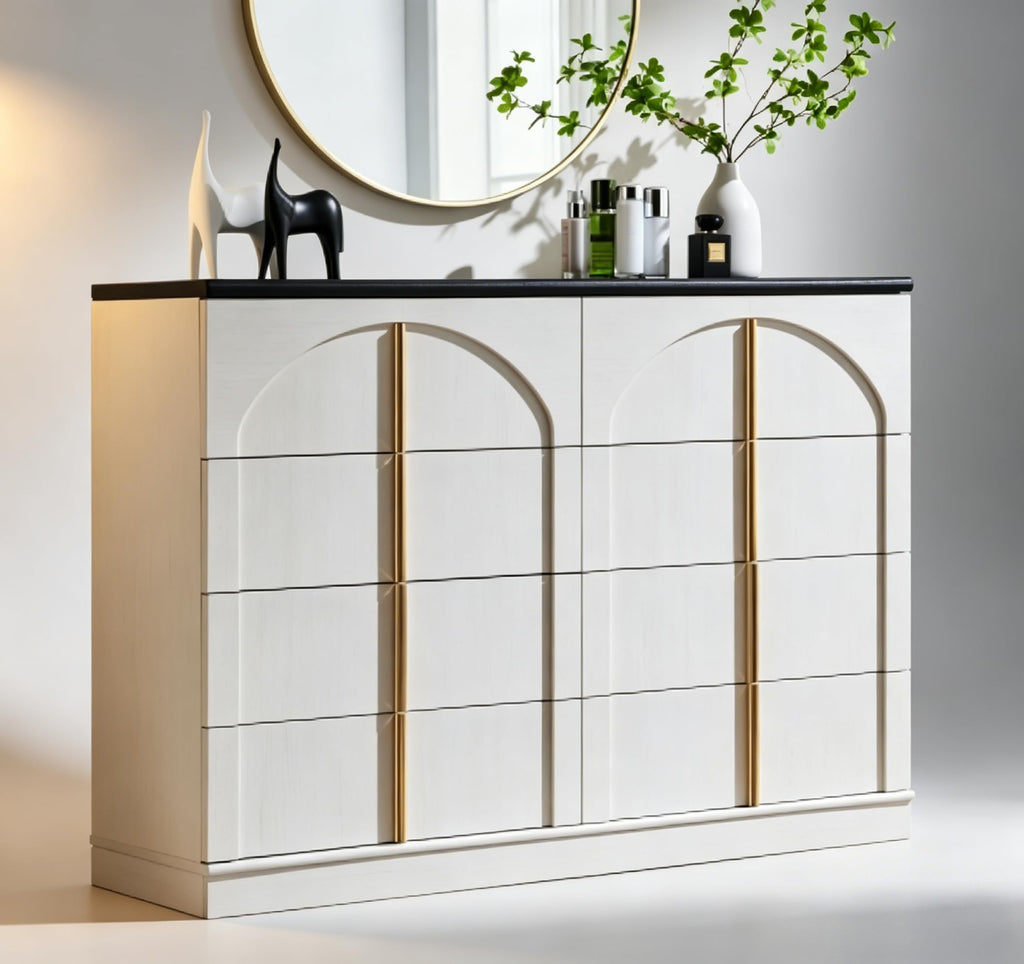 ACCOHOHO Large Dresser for Bedroom with 8 Drawers with Arched Panel,Modern Minimalist Chest of Drawers with Gold Handles,Wood Storage Closet Dressers Tv Stand for Living Room, Hallway,Natural Oak