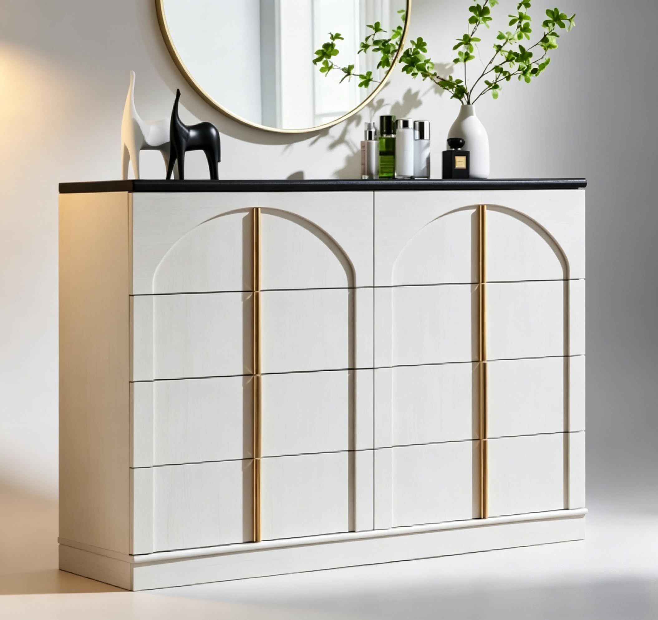 ACCOHOHO Large Dresser for Bedroom with 8 Drawers with Arched Panel,Modern Minimalist Chest of Drawers with Gold Handles,Wood Storage Closet Dressers Tv Stand for Living Room, Hallway,Natural Oak