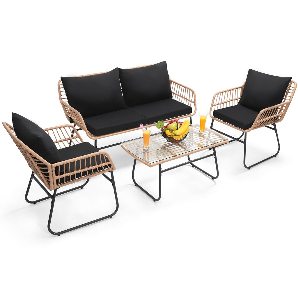 Kromax 3 Pieces Patio Rattan Bistro Conversation Set, Outdoor All-Weather Wicker Furniture Chairs and Side Table Set Ideal for Balcony, Porch and Backyard, Black