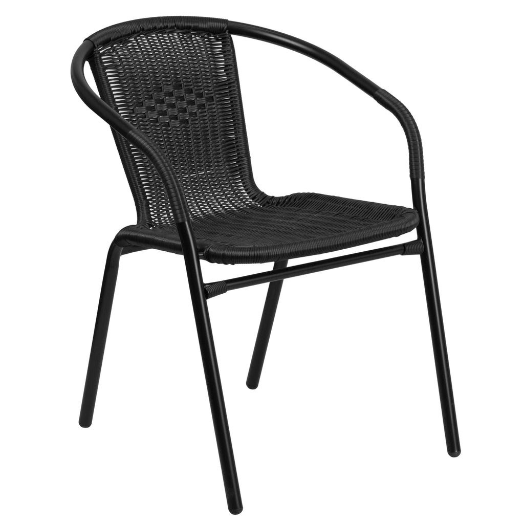 Flash Furniture Lila Modern Rattan Indoor/Outdoor Stackable Dining Chairs, Stacking Rattan Bistro Chairs for Patio or Restaurant, Set of 2, Brown