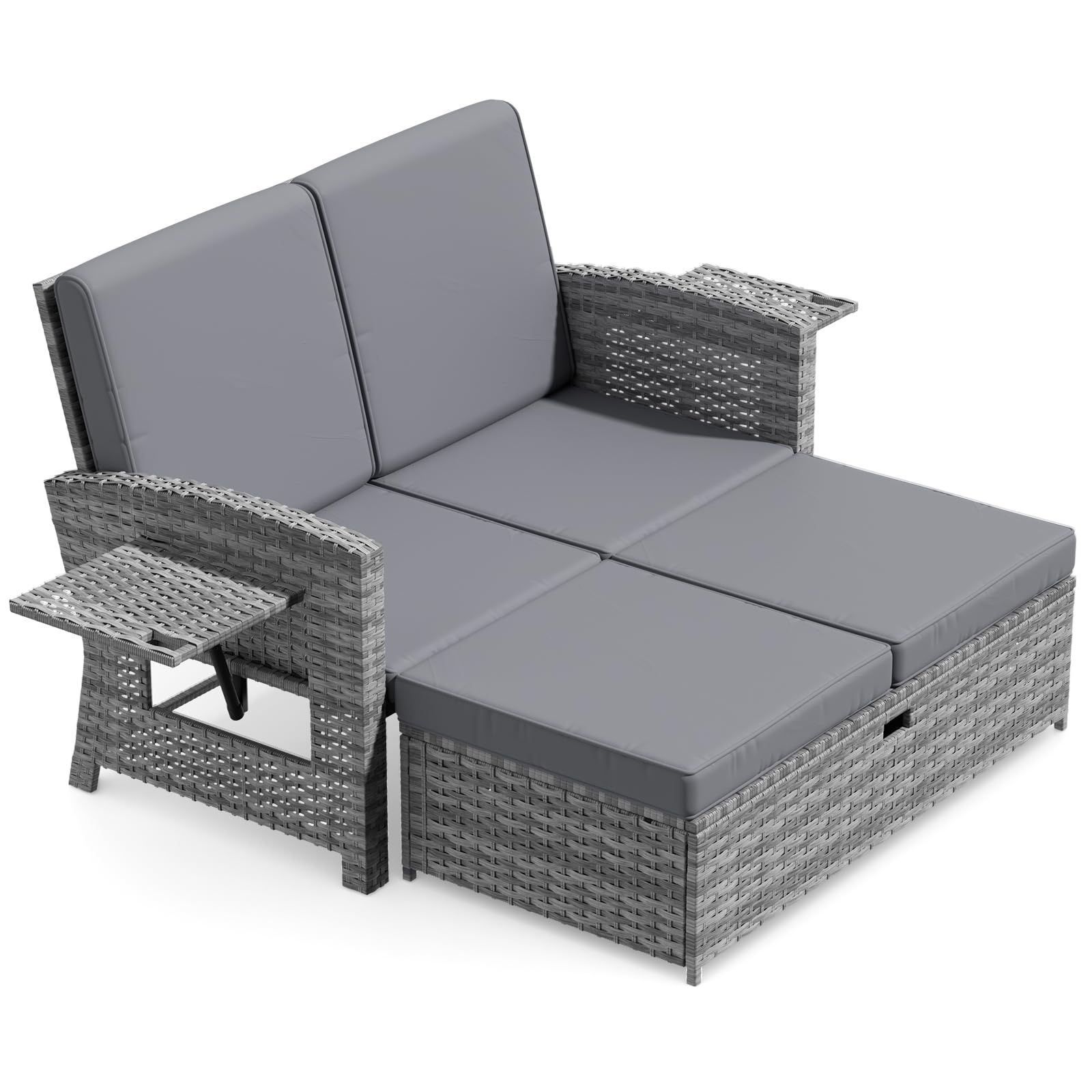 DECMICO 3-Piece Outdoor Wicker Chaise Lounge Set, Infinite Position Adjustable Backrest, Removable Cushion & Glass Side Table – Perfect for Yard, Garden, Backyard