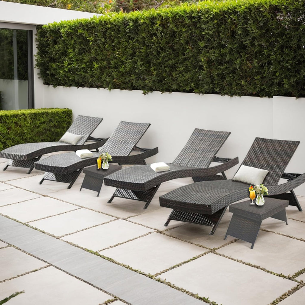 79'' Long Reclining Chaise Lounge Set (Set of 2), Outdoor Wicker Reclining Lounge Chair Patio Rattan Double Chaise Lounge Lawn Sunbathing Chairs Beach Pool Backrest Recliners (Set of 2)