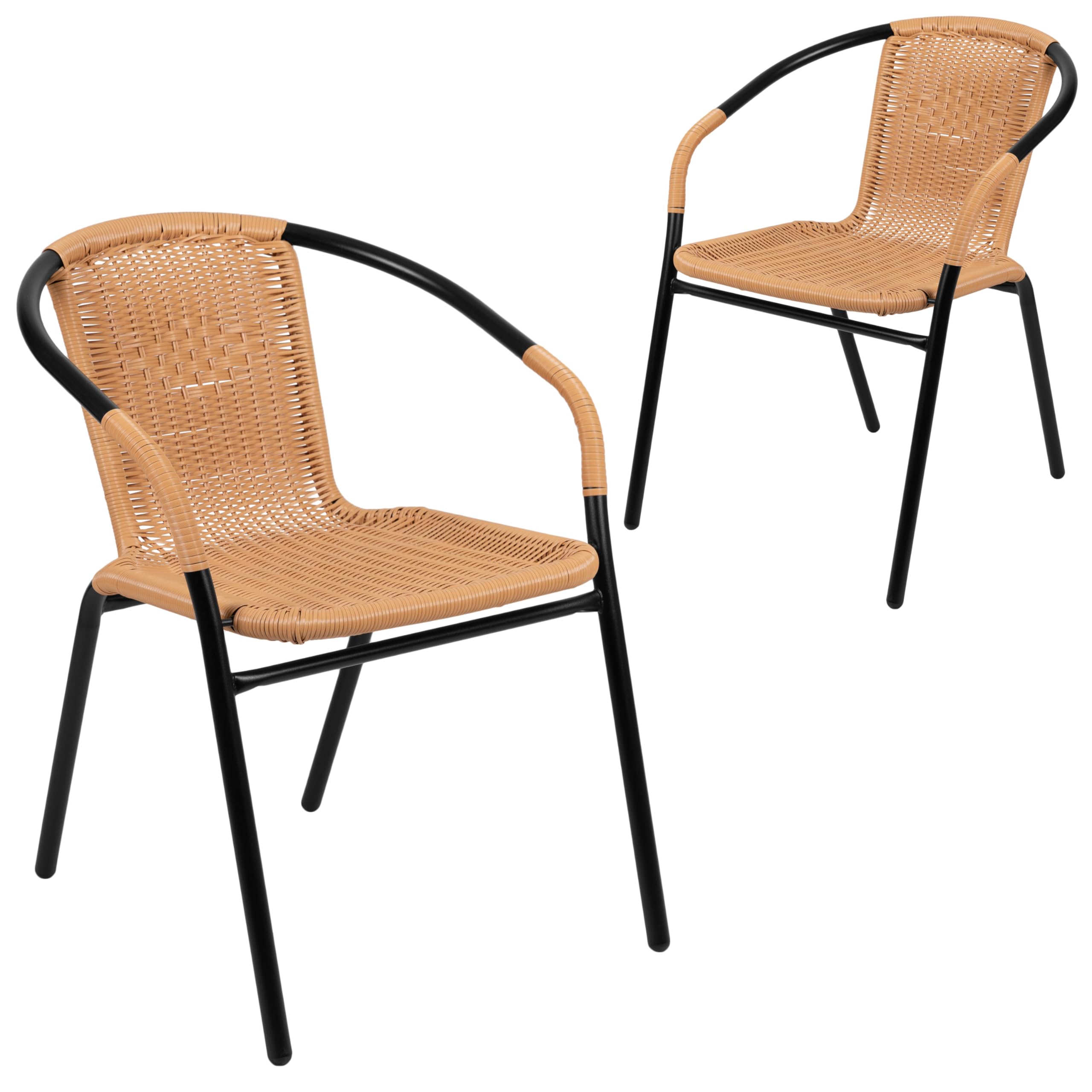 Flash Furniture Lila Modern Rattan Indoor/Outdoor Stackable Dining Chairs, Stacking Rattan Bistro Chairs for Patio or Restaurant, Set of 2, Brown