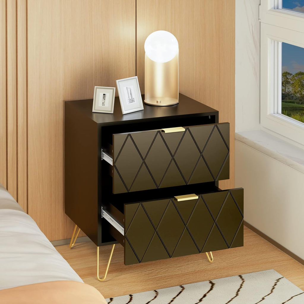 Anbuy Bedroom Sets 3 Piece Black 6 Drawer Dresser and Night Stand Sets for Bedroom, Two Drawers Nightstand Set of 2 & 6 Drawer Dresser Combo 3 Pieces (Black)