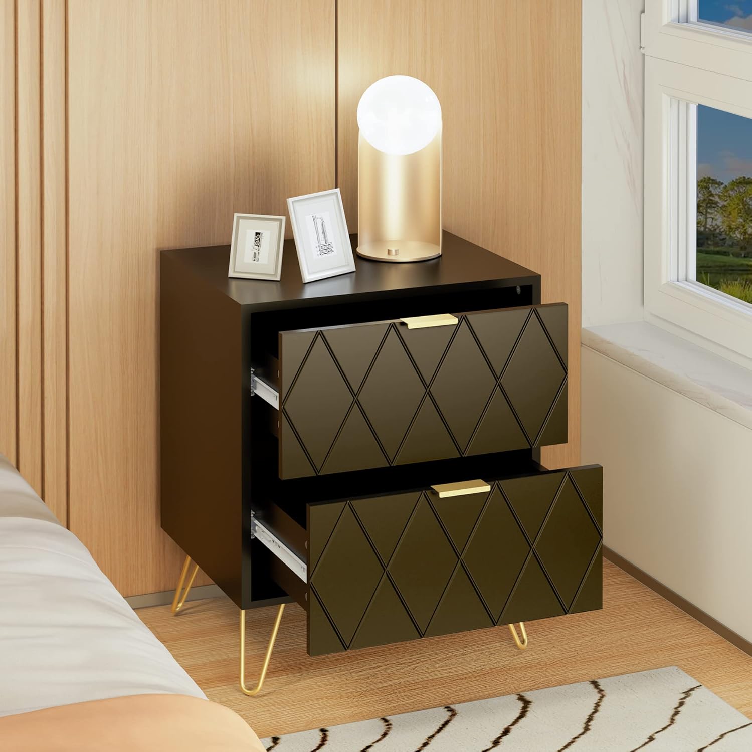 Anbuy Bedroom Sets 3 Piece Black 6 Drawer Dresser and Night Stand Sets for Bedroom, Two Drawers Nightstand Set of 2 & 6 Drawer Dresser Combo 3 Pieces (Black)