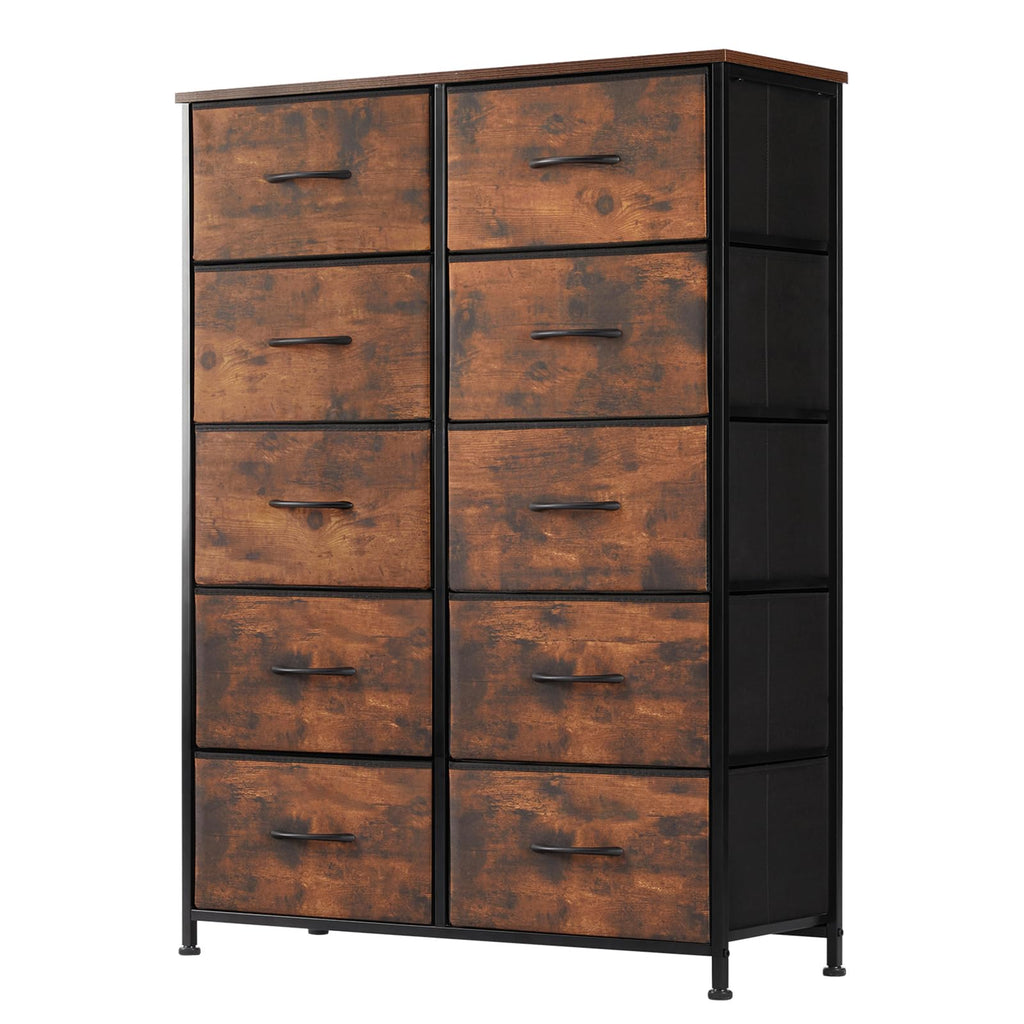 DUMOS Dresser for Bedroom, Storage Organizer with 9 Drawers, Chest of Drawers with Fabric Bins, Sturdy Metal Frame, Wood Tabletop for Guest Room, Closet, Entryway, White