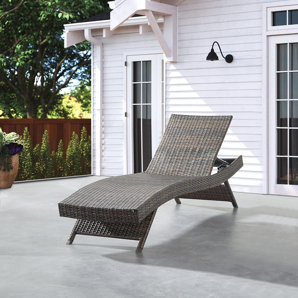 79'' Long Reclining Chaise Lounge Set (Set of 2), Outdoor Wicker Reclining Lounge Chair Patio Rattan Double Chaise Lounge Lawn Sunbathing Chairs Beach Pool Backrest Recliners (Set of 2)