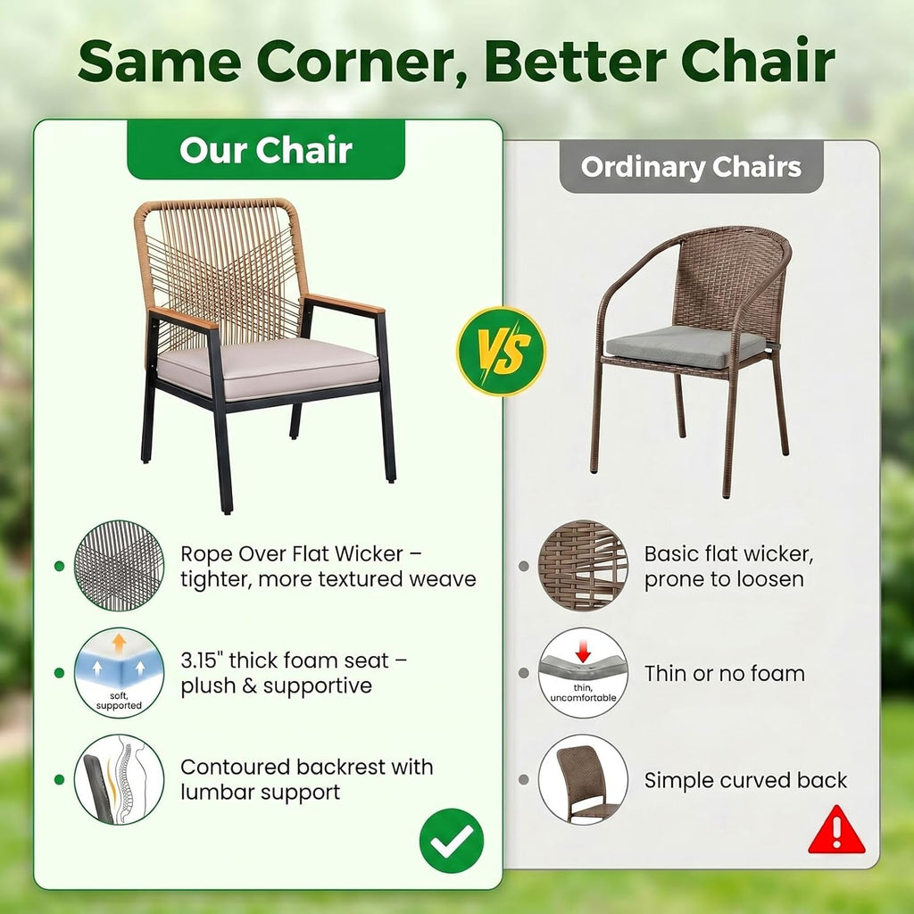 LIFERUN 3-Piece Patio Furniture Set, Outdoor Rattan Chairs with Table, Garden Set with 3.15in Thick Cushions, WPC Armrest, for Balcony, Backyard, Terrace, Beige