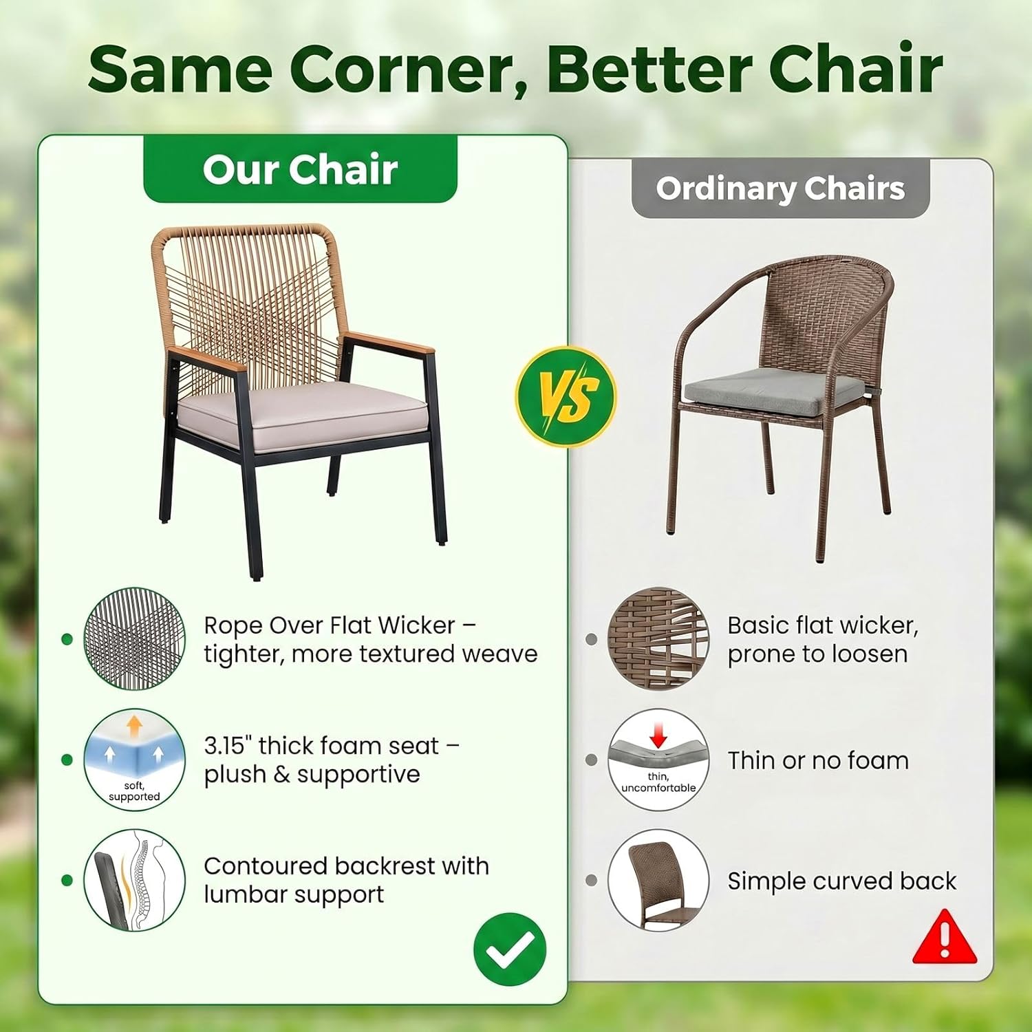 LIFERUN 3-Piece Patio Furniture Set, Outdoor Rattan Chairs with Table, Garden Set with 3.15in Thick Cushions, WPC Armrest, for Balcony, Backyard, Terrace, Beige