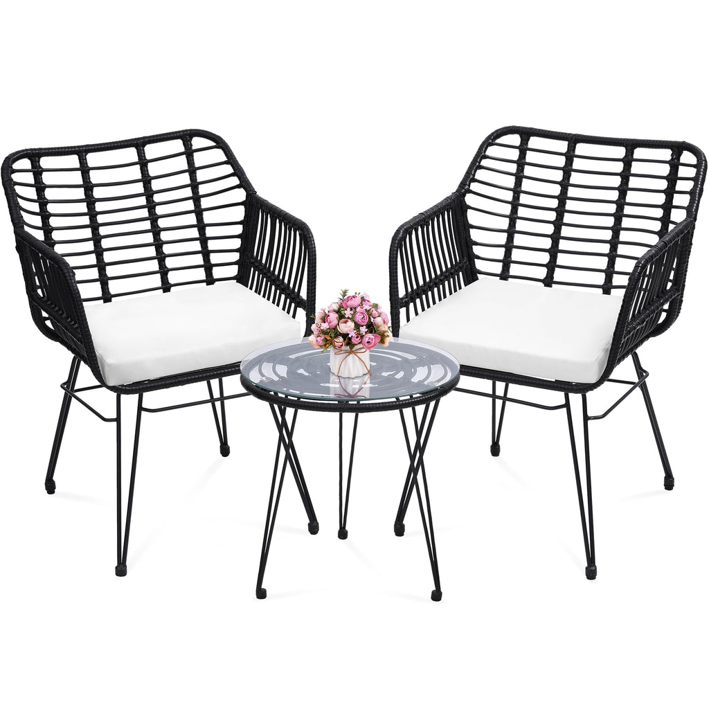 KROFEM 5 Piece Wicker Bistro Patio Conversation Furniture Set, Includes 2 Chairs, 2 Ottomans, and Side Table, Ideal for Porch, Balcony, Deck, Backyard, Natural