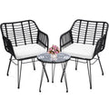 KROFEM 5 Piece Wicker Bistro Patio Conversation Furniture Set, Includes 2 Chairs, 2 Ottomans, and Side Table, Ideal for Porch, Balcony, Deck, Backyard, Natural