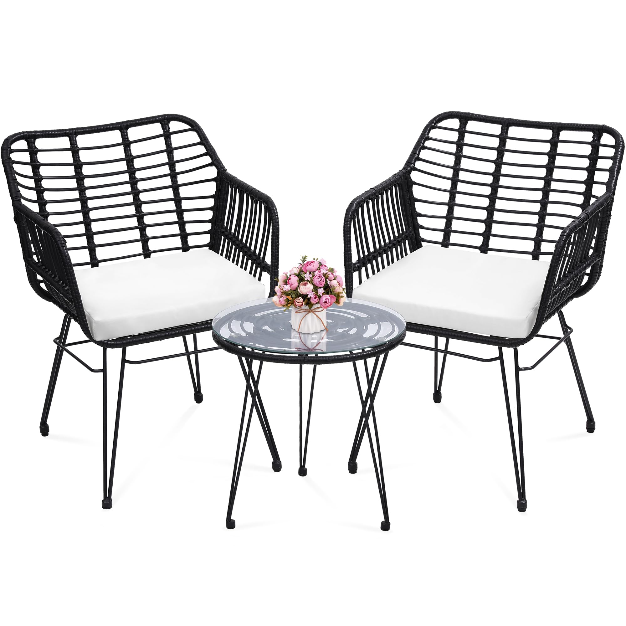 KROFEM 5 Piece Wicker Bistro Patio Conversation Furniture Set, Includes 2 Chairs, 2 Ottomans, and Side Table, Ideal for Porch, Balcony, Deck, Backyard, Natural