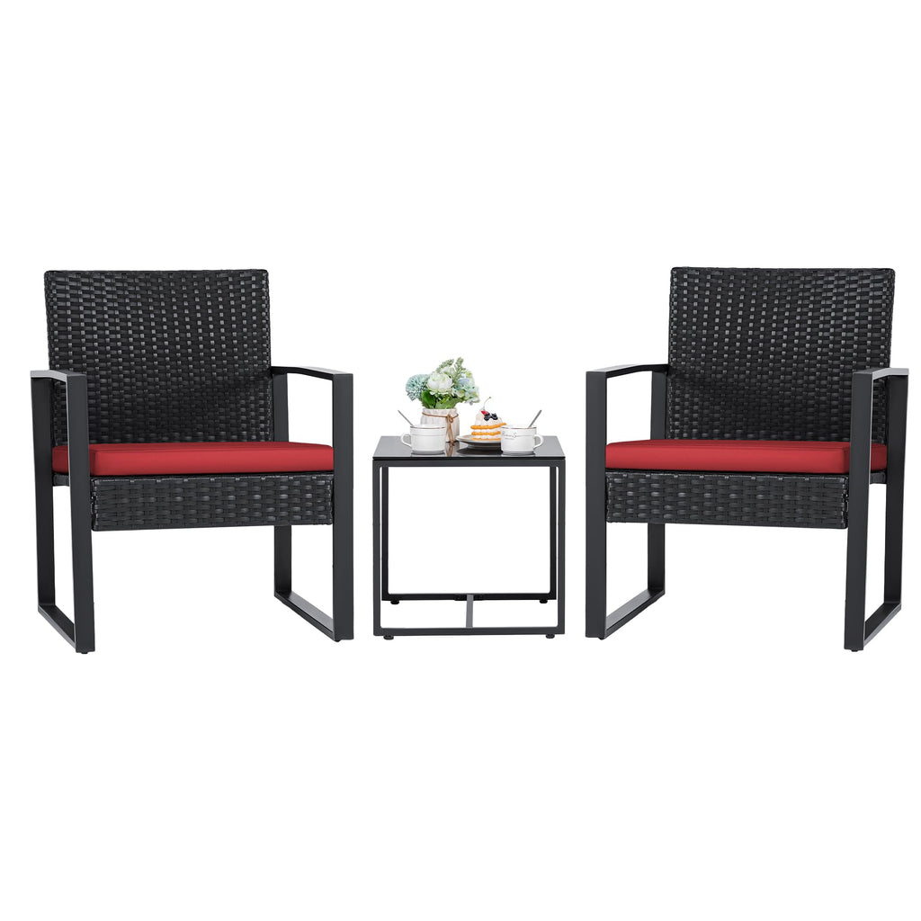 Flamaker 3 Pieces Outdoor Patio Wicker Furniture Set, Modern Rattan Chair Conversation Sets with Coffee Table for Yard and Bistro (Black)