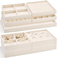 10 Pack 14 Inch Beige Velvet Stackable Jewelry Drawer Trays with Removable Dividers for Earrings Rings Necklaces Watches