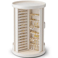VLANDO 360ｰ Rotating Jewelry Box with 5 Drawers, Large Jewelry Storage with 2 Glass Window, PU Leather Jewelry Organizer for Bracelets, Necklaces, Earrings, Rings - Cloud White