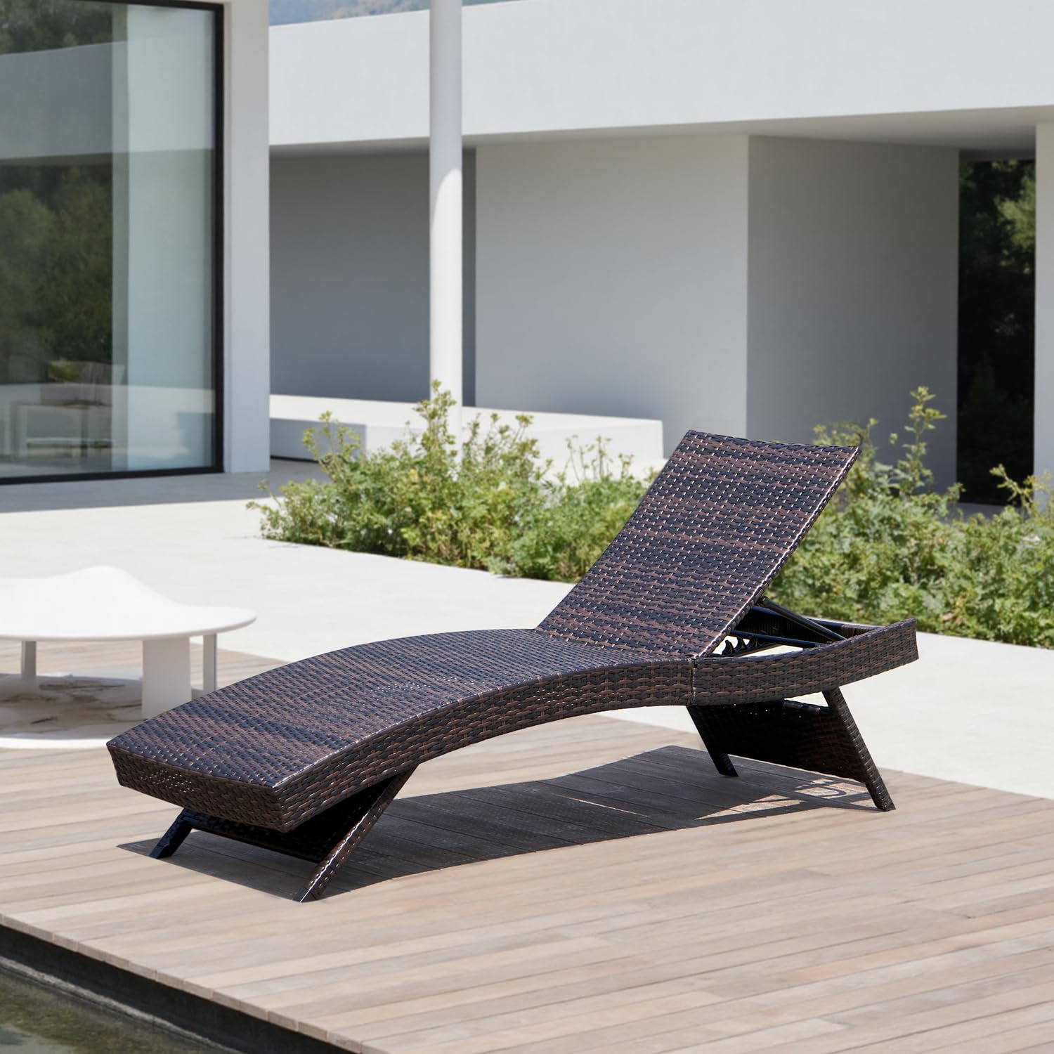 79'' Long Reclining Chaise Lounge Set (Set of 2), Outdoor Wicker Reclining Lounge Chair Patio Rattan Double Chaise Lounge Lawn Sunbathing Chairs Beach Pool Backrest Recliners (Set of 2)