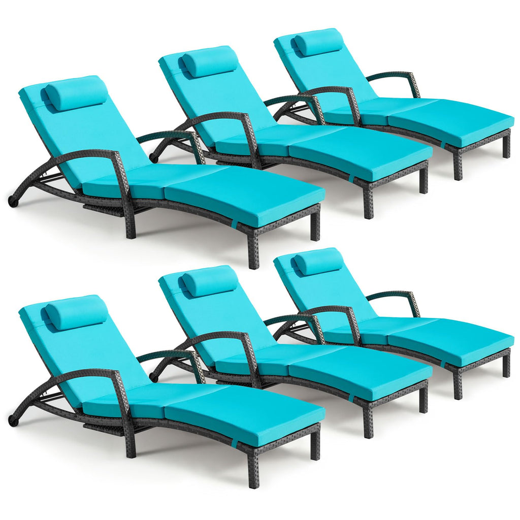 Chaise Lounge Chairs Outdoor Set of 2, Comfy Outside Wicker Patio Pool Lounge Chair w/ 5 Adjustable Back Angle, Cup Holder, Thicken Cushion