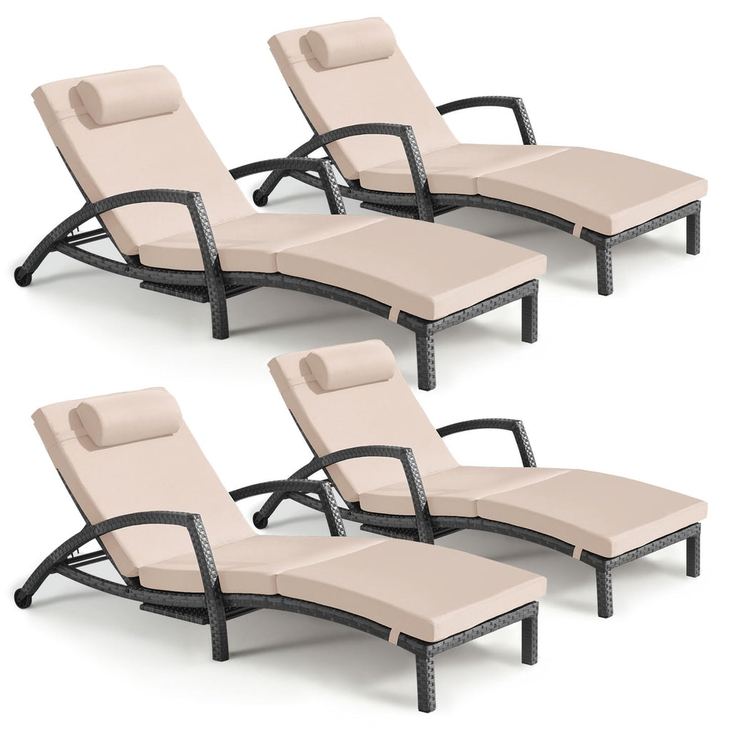 Chaise Lounge Chairs Outdoor Set of 2, Comfy Outside Wicker Patio Pool Lounge Chair w/ 5 Adjustable Back Angle, Cup Holder, Thicken Cushion