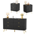 Anbuy Bedroom Sets 3 Piece Black 6 Drawer Dresser and Night Stand Sets for Bedroom, Two Drawers Nightstand Set of 2 & 6 Drawer Dresser Combo 3 Pieces (Black)