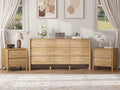 CHUWELL 3-Piece Bedroom Dresser Set-9 Drawer Dresser & 2 Nightstands,47" Wide Walnurt Dresser and Night Stands with Solid Wood Cylindrical Legs,Rustic Wooden Storage for Bedroom