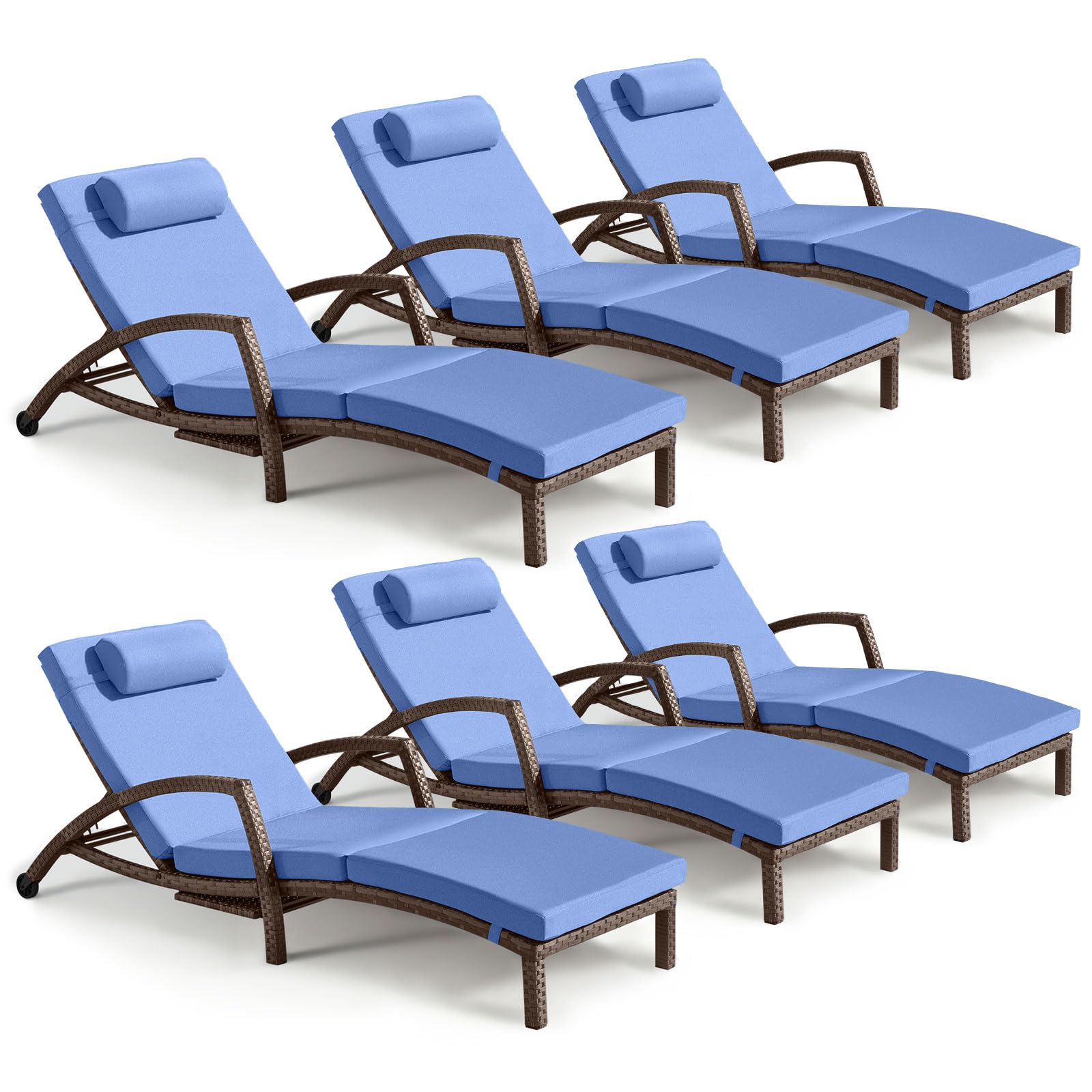 Chaise Lounge Chairs Outdoor Set of 2, Comfy Outside Wicker Patio Pool Lounge Chair w/ 5 Adjustable Back Angle, Cup Holder, Thicken Cushion