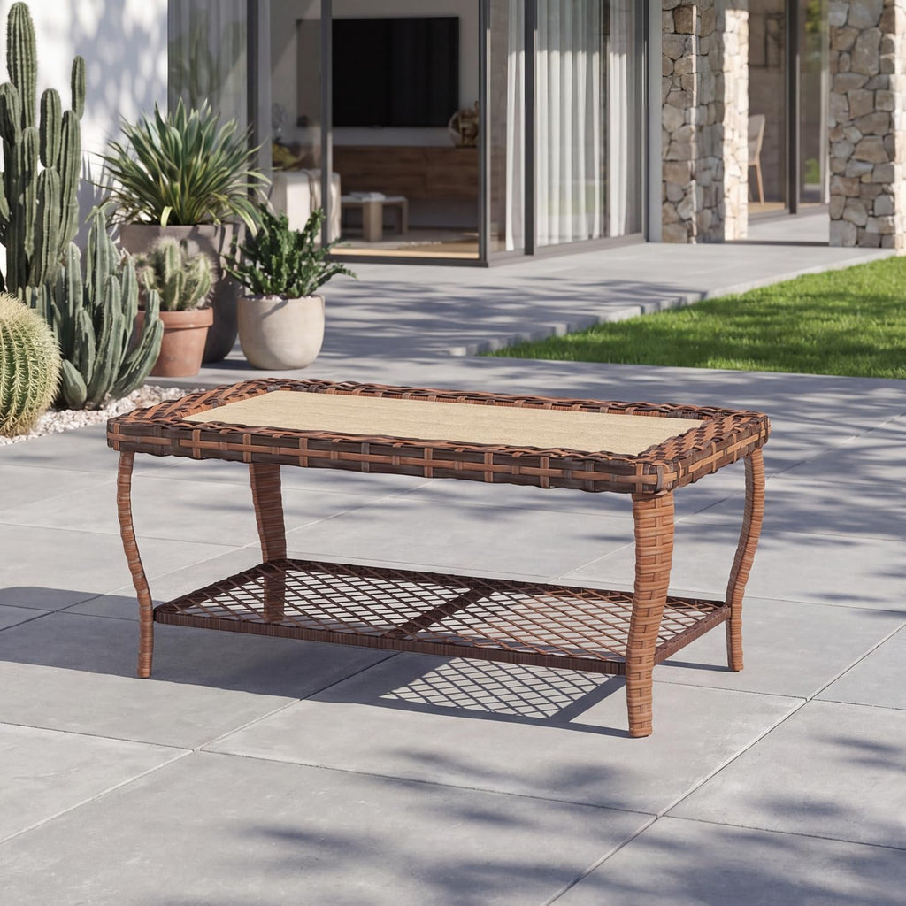 MELLCOM 3 Pieces Patio Bistro Set, Outdoor Wicker Chairs with Side Table, All-Weather Patio Furniture Set with Water-Resistant Cushions and High Back for Garden, Backyard