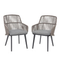 Patiorama Patio Dining Chairs Set of 2, Woven Rope Outdoor Dining Chairs w/Steel Frame, All-Weather Twisted Wicker Rattan Chairs with Armrest & Cushion for Indoor Garden Lawn Backyard(Dark Grey)