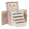 SONGMICS 6-Layer Jewelry Box Organizer with 5 Drawers, Jewelry Storage Case with Lock and Mirror, Large Storage Capacity, Gift for Loved Ones, for Necklaces, Watches, White UJBC152W01