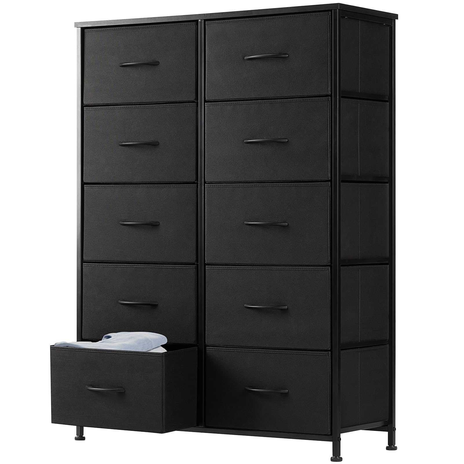 DUMOS Dresser for Bedroom, Storage Organizer with 9 Drawers, Chest of Drawers with Fabric Bins, Sturdy Metal Frame, Wood Tabletop for Guest Room, Closet, Entryway, White