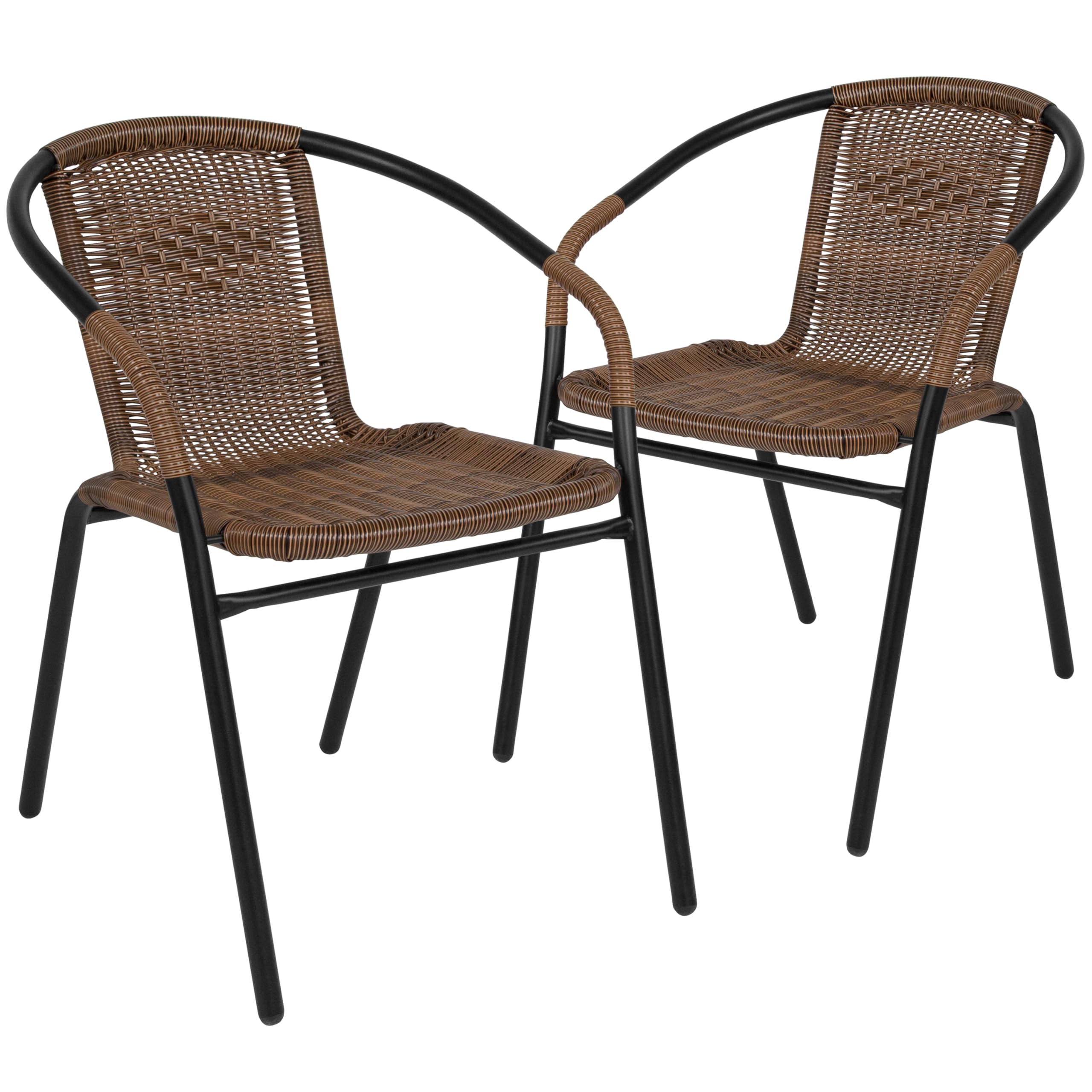 Flash Furniture Lila Modern Rattan Indoor/Outdoor Stackable Dining Chairs, Stacking Rattan Bistro Chairs for Patio or Restaurant, Set of 2, Brown
