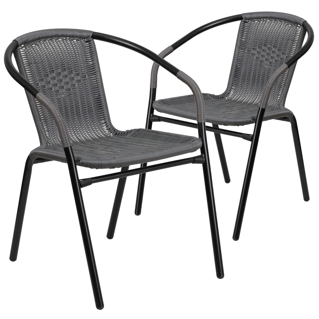Flash Furniture Lila Modern Rattan Indoor/Outdoor Stackable Dining Chairs, Stacking Rattan Bistro Chairs for Patio or Restaurant, Set of 2, Brown