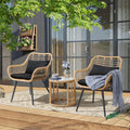 JOIVI 3 Piece Patio Bistro Set, Wicker Outdoor Patio Set with Enhanced Comfort Seating, Round Glass Top Coffee Side Table, Patio Rattan Conversation Set for Balcony, Lawn, Garden, Backyard, Black