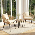 3Pcs Beige All-Weather Wicker Outdoor Bistro Set Patio Table & Chairs for Backyard Deck Poolside