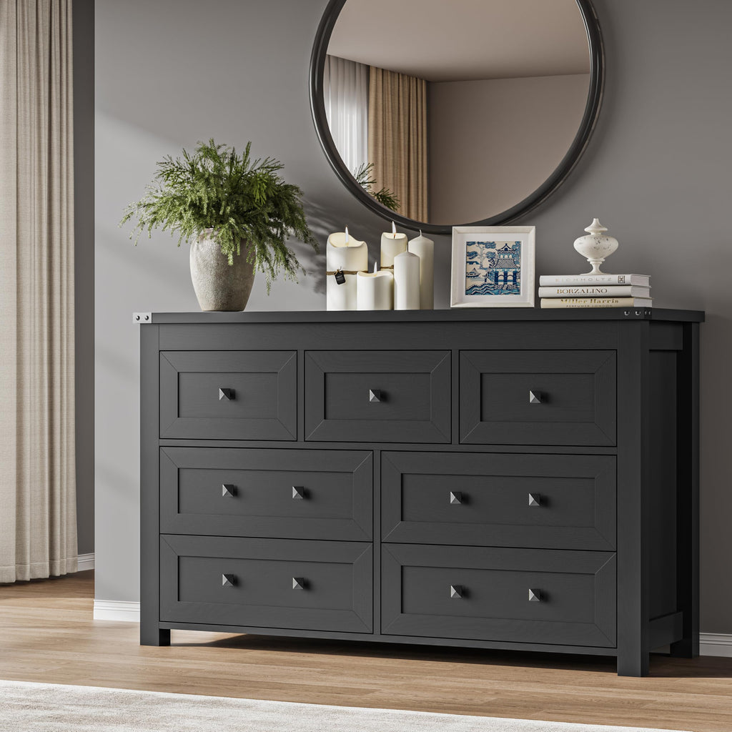 BORNOON 9-Drawer Dresser, Modern Wooden Storage Chest of Drawers, Dresser TV Stand, Wood Drawer Organizer with Metal Handles for Bedroom, Living Room, Hallway