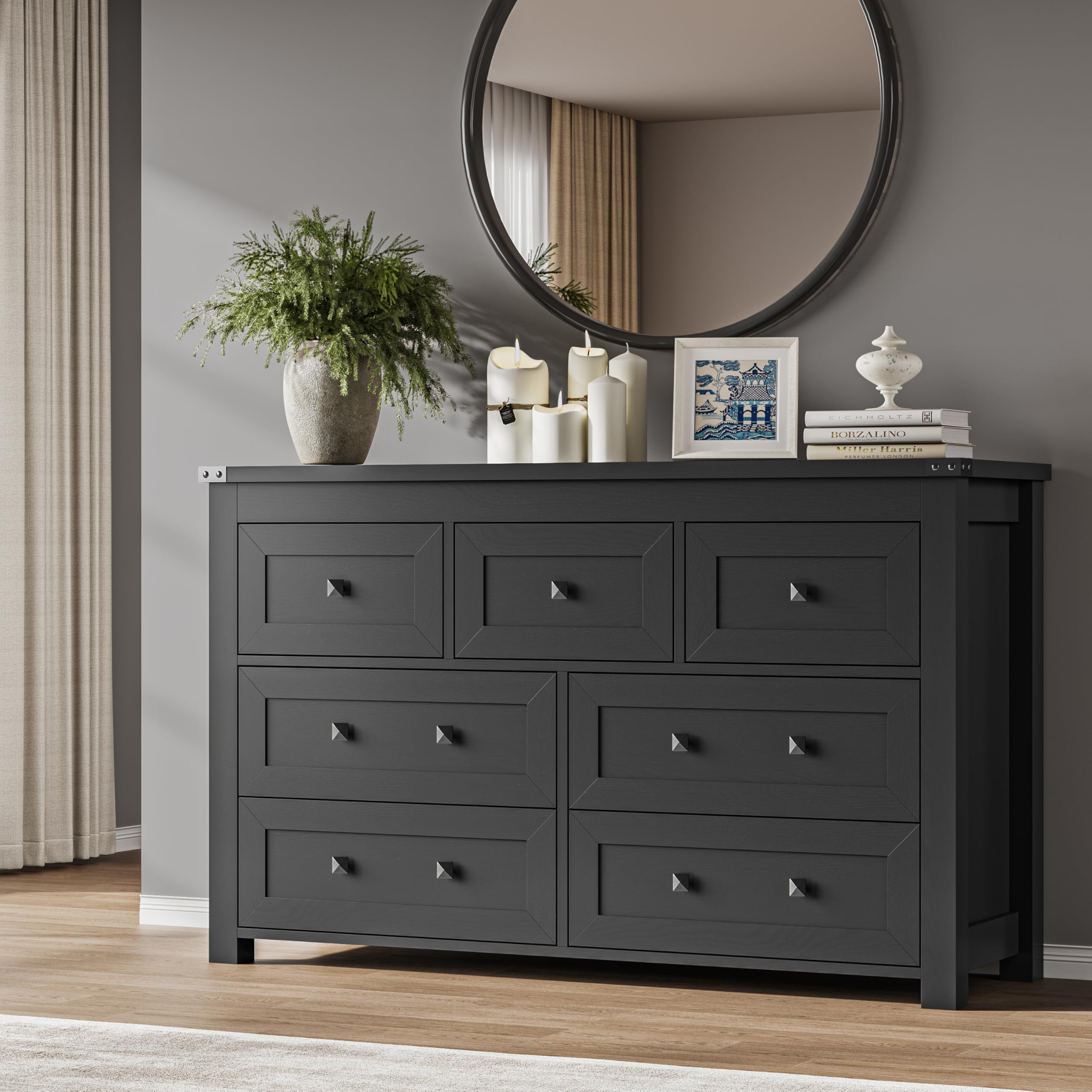 BORNOON 9-Drawer Dresser, Modern Wooden Storage Chest of Drawers, Dresser TV Stand, Wood Drawer Organizer with Metal Handles for Bedroom, Living Room, Hallway