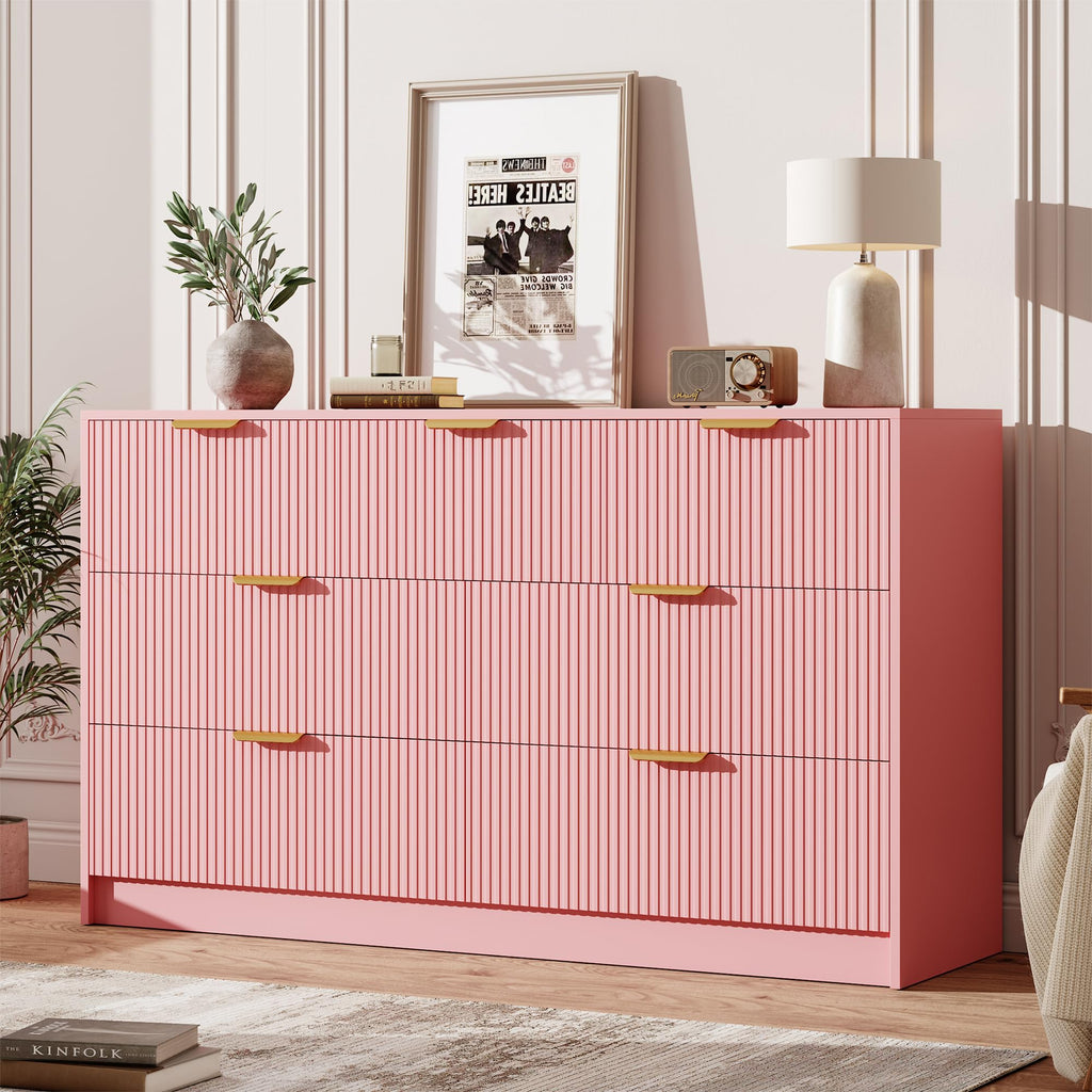 Garvee 6 Drawers Dresser for Bedroom - 54" Wide Modern Fluted Double Chest of Drawers with Golden Metal Handles, Large TV Stand Multi-Function Home Organizer for Living Room, Entryway, Hallway, Black