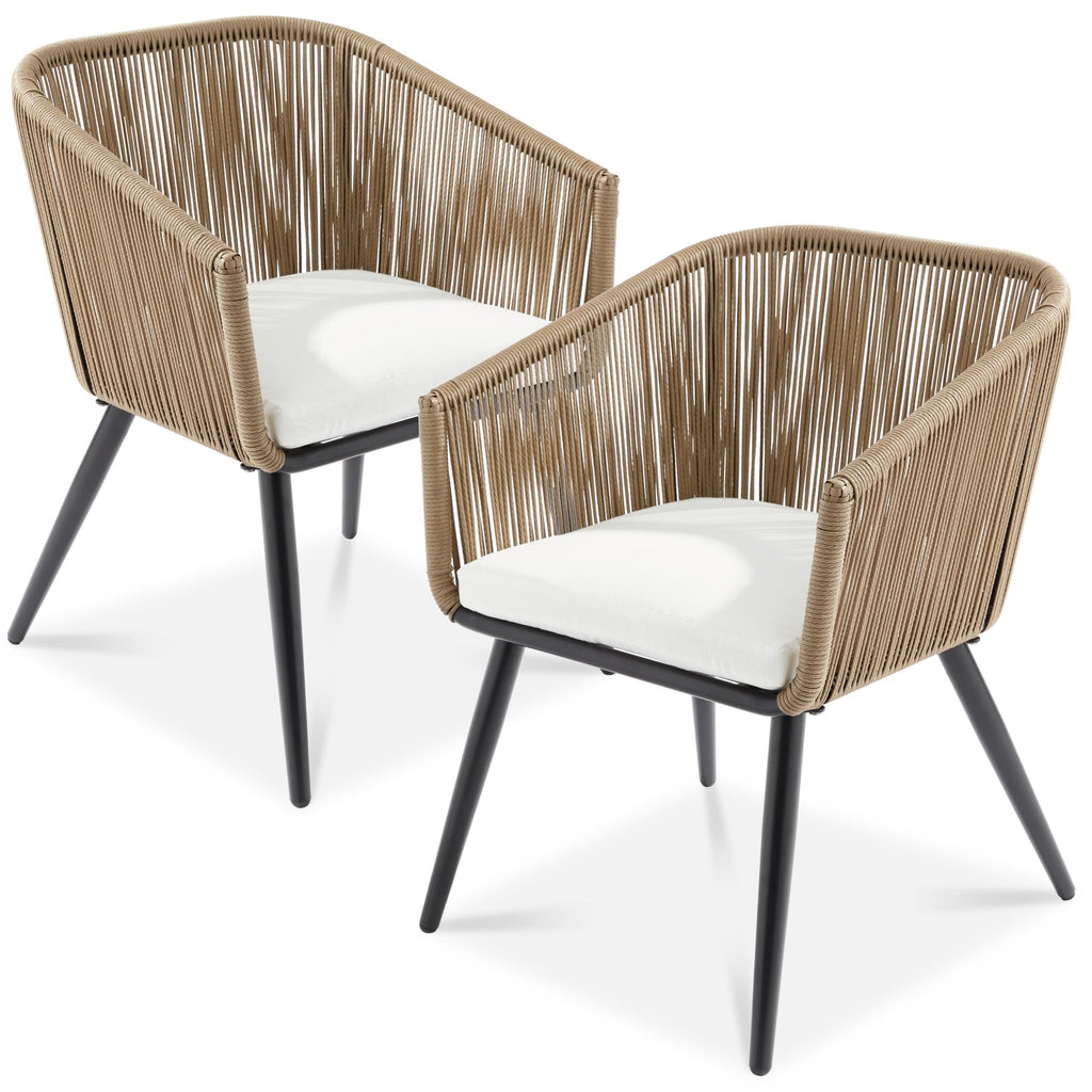 Best Choice Products Set of 2 Patio Dining Chairs, Outdoor Seating for Backyard, Poolside, Balcony w/Woven Wicker Design, 250lb Weight Capacity - Natural/Ivory
