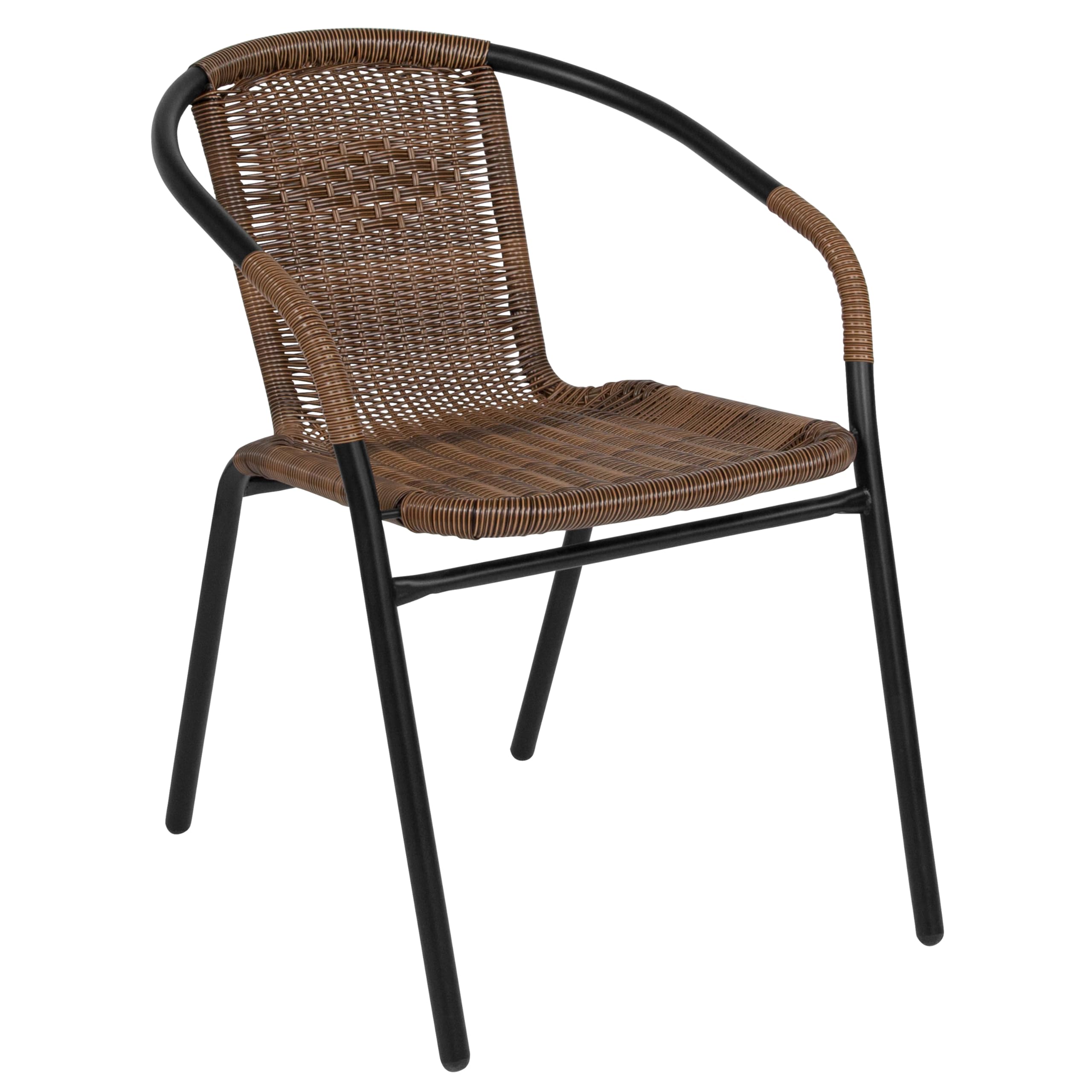 Flash Furniture Lila Modern Rattan Indoor/Outdoor Stackable Dining Chairs, Stacking Rattan Bistro Chairs for Patio or Restaurant, Set of 2, Brown