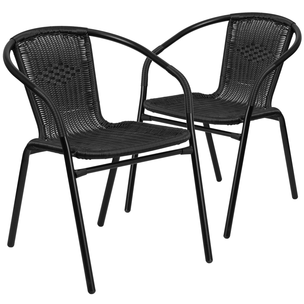 Flash Furniture Lila Modern Rattan Indoor/Outdoor Stackable Dining Chairs, Stacking Rattan Bistro Chairs for Patio or Restaurant, Set of 2, Brown